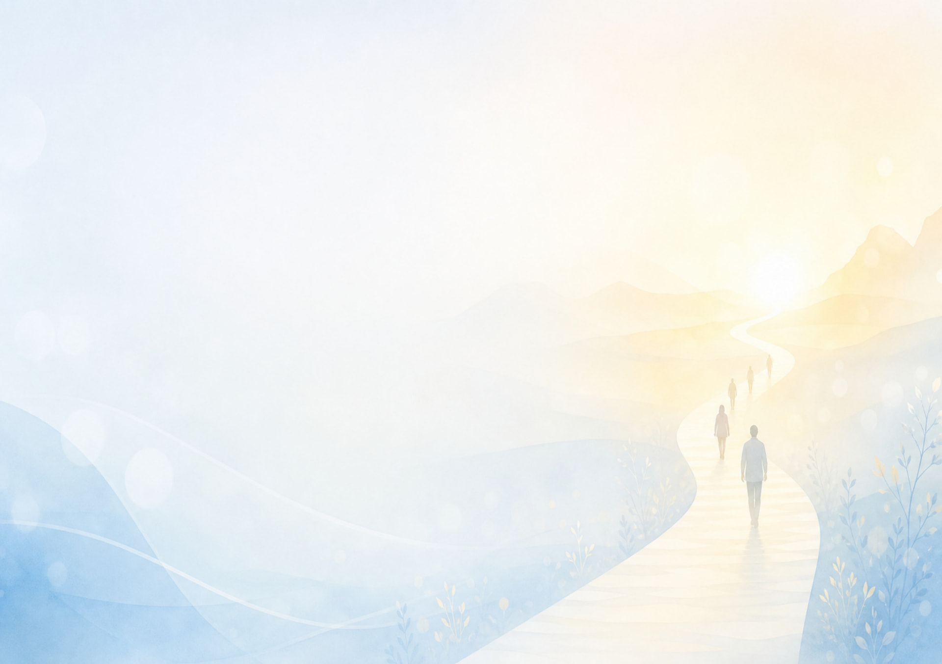 Illustration: Menschen gehen auf einem Weg dem Sonnenaufgang entgegen